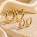 VOLUSIE Gold-Tone Hoop Earring Set, 2 Pairs Minimalist Huggie Earrings with Clear Stone Accents