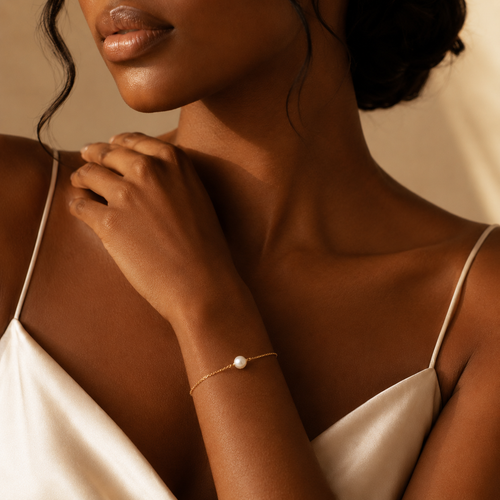 VOLUSIE Delicate Pearl Chain Bracelet, Gold-Tone Adjustable Bracelet for Women