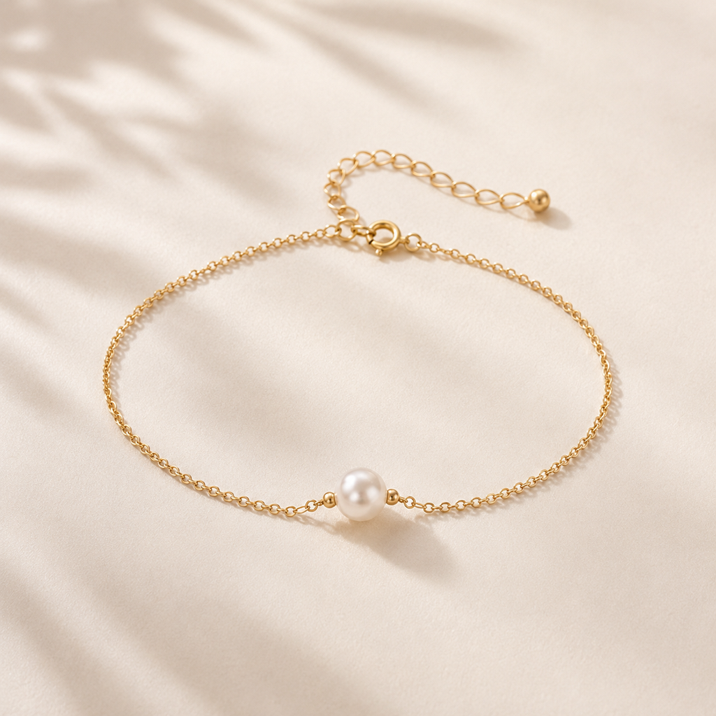 VOLUSIE Delicate Pearl Chain Bracelet, Gold-Tone Adjustable Bracelet for Women