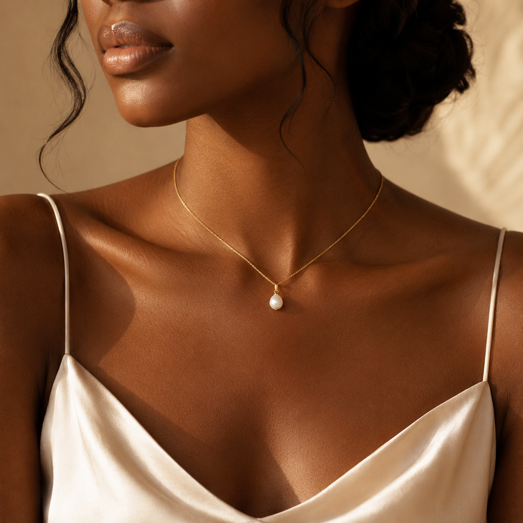 VOLUSIE Delicate Pearl Pendant Necklace, Gold-Tone Minimalist Chain Necklace for Women