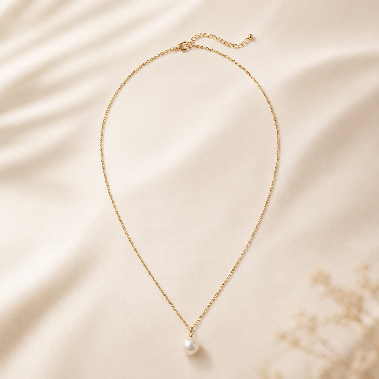 VOLUSIE Delicate Pearl Pendant Necklace, Gold-Tone Minimalist Chain Necklace for Women