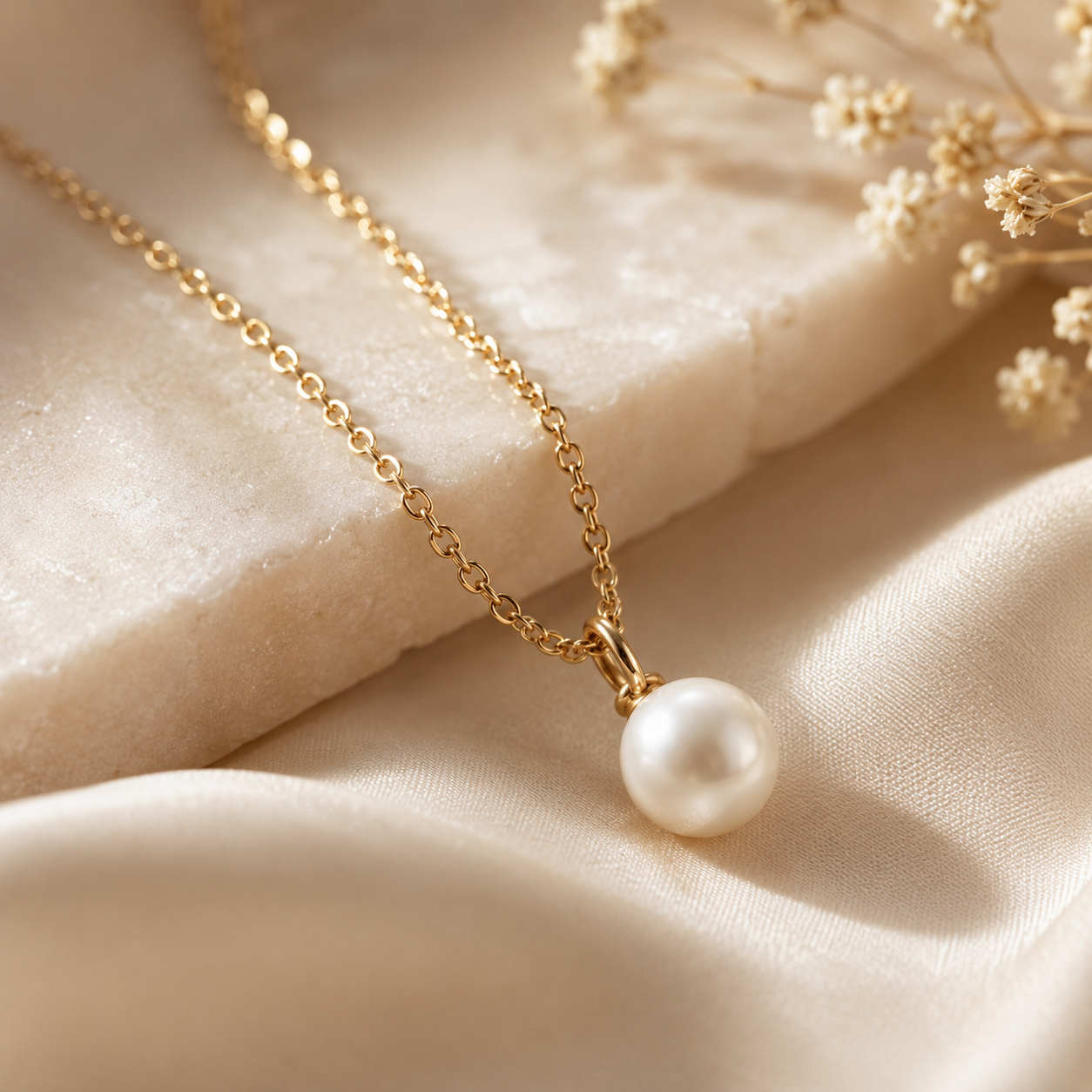 VOLUSIE Delicate Pearl Pendant Necklace, Gold-Tone Minimalist Chain Necklace for Women